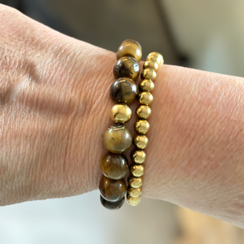 Kralenarmband Natuursteen - Tiger Eye - Zilver