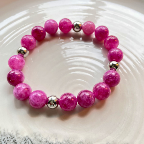 Kralenarmband Natuursteen - Toermalijn Roze - Zilver