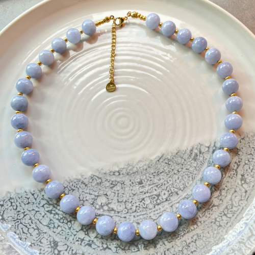 Kralenketting chalcedoon blauwgrijs Miyuki Goud