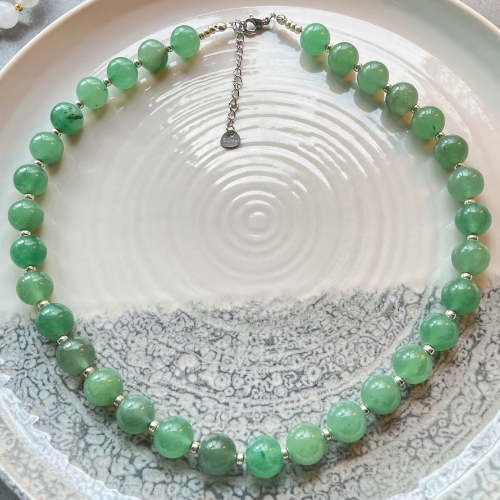 Kralenketting groene aventurijn Miyuki Zilver