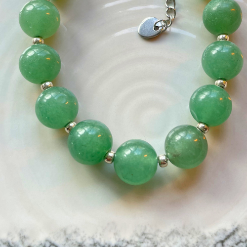 Kralenarmband groene aventurijn Miyuki Zilver