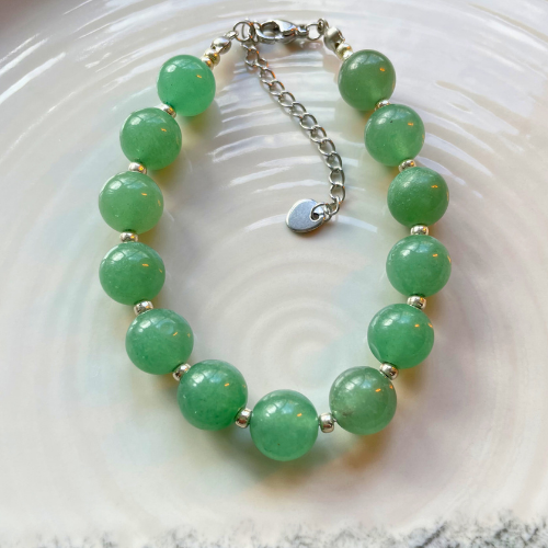 Kralenarmband groene aventurijn Miyuki Zilver