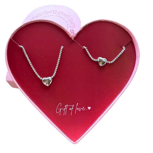 Gift of Love - Set van ketting en armband - Hart zirkonia - Zilver