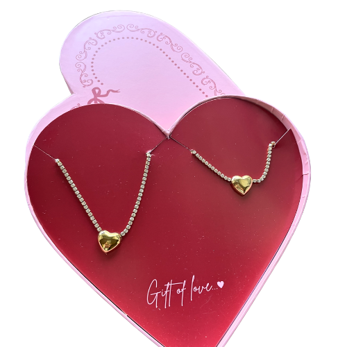 Gift of Love - Set van ketting en armband - Hart zirkonia - Goud
