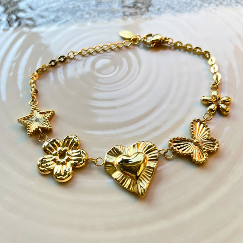 Gift of Love - Set van 2 armbanden - Hart zirkonia en vlinder liefde - Goud